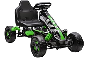 AIYAPLAY Pedal Go Kart, Ride on Racer with Freewheel System, Brake, Non-Slip EVA Wheels, Metal Frame, Go Kart for Kids Ages 3-6 Years, Green