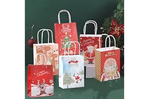 iKesoce 12 Pz Sacchetti Regalo di Natale Piccoli Sacchetti di Carta con Manici Confezioni Regalo Borsa da Festa Sacchetti Regalo per Natale Compleanno Matrimonio
