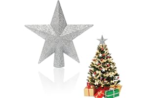 ‎HONGECB HONGECB Weihnachtsbaumspitze Stern, Kunststoff Christbaumspitze, Weihnachtsbaum-Spitze aus Kunststoff, Christbaumspitze Stern, Stern-Baum-Deckel für Weihnachtsbaum-Dekoration, 20cm, Silber