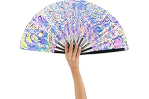 Nogsay Handfächer,UV Glühen Große Bambus Faltbarer Chinesische Deko Sauna Fächer Hochzeit Clack Hand Fan für Rave,Hanfu/Cheongsam,Festival,Club,Ereignis,Party,Tanz,Leistung(Bunt)