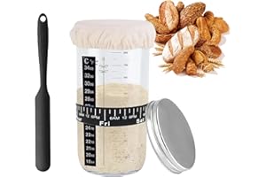 Tel Charme * Sauerteig Starter Jar Kit 1000ml Gärglas mit Spatel, Fermentierglas, Sauerteig Glas, Sourdough Starter Kit, Anstellgut Glas Behälter, Reusable Brot Backen Zubehör
