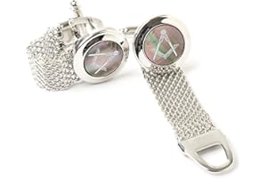 The Masonic Collection - Gemelos chapados en rodio de ónix para hombre, cuadrados y brújula, vienen en caja de gemelos/bolsa de terciopelo, regalos masones de calidad para hombres, talla única, Latón,