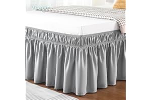 Vocander Single Bed Valance Sheet Light Gray, Single Size Bed Skirt Pleated Wrap Around 90 × 190 cm, Easy to Install Machine Washable