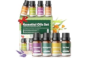 CUSMAY Kit Huile Essentielle 8x10ml, Huile Essentielle pour Diffuseurs 100% Pure avec Lavande, Eucalyptus, Tea Tree, Orange Douce et Ylang-Ylang etc, Adapté Aux Diffuseurs, Massage et SPA