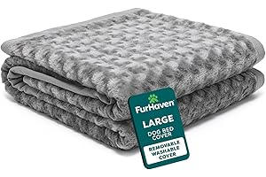 FurHaven Replacement Dog Bed Cover Ultra Plush Faux Fur & Suede Mattress, Machine Washable - Gray, Large