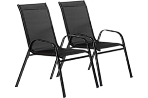 HARBOUR HOUSEWARES Harbour Texteline Canvas Garden Chair Set - Black 2 Piece Outdoor Patio Seating Water Resistant Patio Chairs Outdoor Furniture Bistro Deck Chair for Garden Dining, BBQ