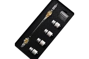 SIPLIV fait main cristal verre intarsia dip stylo plume kit calligraphie signatures stylo avec 4 couleurs d'encre, porte-stylo, tasse de nettoyage, jaune