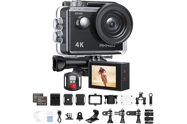 AKASO Caméra Sport 4K 30fps 20MP WiFi - Camera 4k Étanche jusqu'à 30M avec Stabilisation, Grand Angle de 170° - Télécommande 2.4G - Qualité d'image Ultra HD pour Les Passionnés d'Aventure, EK7000 Noir
