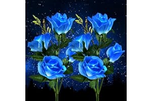 GOGECON Outdoor Garden Lights Solar Powered Waterproof with 8 Bigger Blue Rose Flower, 2 Pack Outside Lighting Decorative for Christmas Gift Pathway Yard Wedding Party Fence