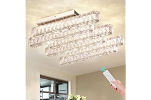 Cainjiazh moderna lámpara de araña de cristal 6 luces LED lámpara de techo incorporada, con lámparas de dormitorio de Sala de estar de cristal rectangular remoto 56cm (luz ajustable)