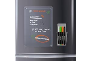 PREVIS Magnettafel kühlschrank Acryl Folie Whiteboard Magnetisch Tafel A4 - Familienplaner Abwischbar Küche 4 Bunten Markern - Dry Erase Board Notiztafel Wochenplaner Planer - Magnetische Tafel Folie