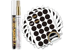 Naklejki Na Tablicę Kredową Okrągły, DZSEE® Wodoodporne Etykiety Samoprzylepne, Czarne Naklejki do Etykietowania, Etykiety do Kuchni, Słoików I Butelek | 192+2 pióra