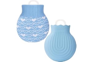 HALINUIA Wärmflasche Klein,Mini Wärmflasche mit Bezug,240ML Auslaufsichere Wärmeflasche,Weiche Flauschig Wärmeflasche zur Schmerzlinderung,Gummi Wärmeflasche,Handwärmer für Kinder Erwachsene(Blau)
