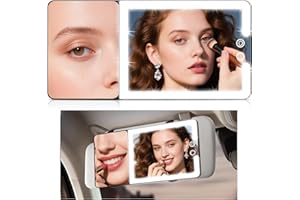 ‎SUUPVAOR Autosonnenblenden-Kosmetikspiegel mit Beleuchtung & 20-fache Vergrößerung, LED Make-up-Spiegel für die Sonnenblende, wiederaufladbar mit 3 Farben und dimmbarem Licht, universelles für Auto, SUV, LKW