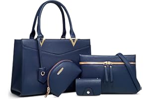 DORRISO Bolso de Mano Mujer Antirrobo 4 Piezas Bolso de Hombro Simple Bolsos Cruzados Monedero Señora Elegante para Vacaciones Fiesta Compras Impermeable PU Cuero Azul