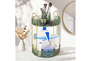 SOLVIEW Make Up Organizer, Kosmetik Makeup Organizers Kosmetik 360° Drehbar, Skincare Schminktisch Organizer Aufbewahrung 2 Ebenen für chminktisch, Schlafzimmer, Küche, Bathroom, Dunkelgrün