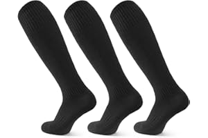 JOCMIC 3 Pairs Kids Football Socks, Junior Knee High Sports Socks Boys Long Cushioned Training Rugby Hockey Socks Aged 5-12