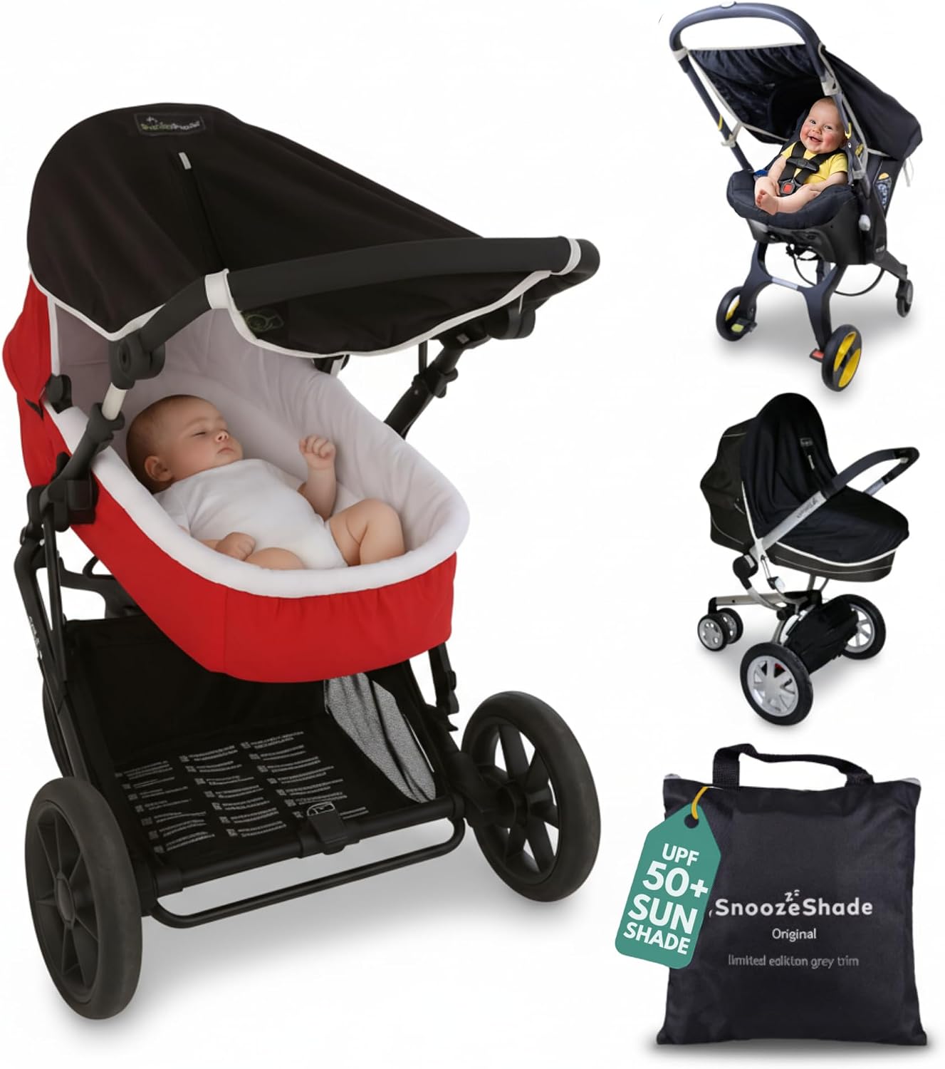 SnoozeShade Original 0-6m Pram and Buggy Sun Shade Blackout Cover Blocks 99% UV UPF 50 Baby Sleep Aid Better Than Breathable Mesh Canopy for Carrycot and Pushchair