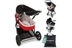 SnoozeShade Original 0-6m Pram and Buggy Sun Shade Blackout Cover Blocks 99% UV UPF 50 Baby Sleep Aid Better Than Breathable Mesh Canopy for Carrycot and Pushchair - 1