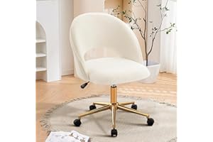 Hellove Dressing Table Chair, Office Chair, Desk Chair, Golden Metal Frame, Swivel Chair with Wheels, Height Adjustable, 135 kg Load Capacity for Living Room, Dressing Room, Bedroom, Sherpa, White