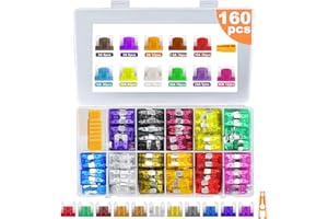 Micro Mini Sicherungen Kfz, Bst4U 160PCS Auto Car Standard Blade Sicherungen Ersatzsatz 2A / 3A / 5A / 7,5A / 10A / 15A / 20A / 25A / 30A / 35A / 40A mit Sicherungsextrator im Tragekasten