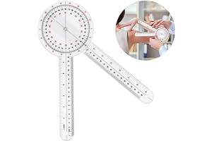 Prasacco 12 Inch Goniometer, Transparent Orthopedic Angle Ruler Plastic Goniometer 360 Degree Goniometer Angle Protractor Goniometer for Body Measuring Tape Goniometer Protractor Ruler