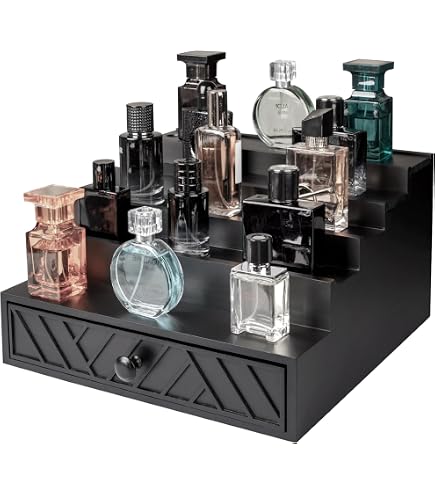 Support à Parfum 3 Niveaux Pour Homme - Bois Massif Avec Velours - Compartiments Cachés Pour Montres Et Bijoux - Cadeau Chic Pour Père - 14