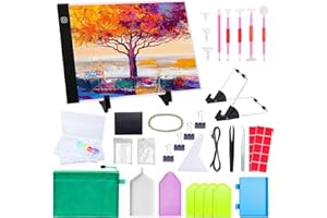 MACTING A4 Light Pad Drawing Ultra Thin LED Light Board, Adjustable 3 Brightness Light Box with 90pcs Diamond Painting Kits, Stand Holder and USB Power for Art Tracing DIY Craft