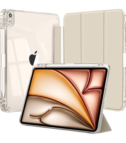 Coque IPad Air 11/10.9 Pouces (M3/M2, 5e/4e Gen) - Transparente Violet, Support Triple Volet, Porte-stylo
