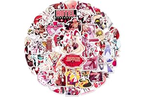 ANJINGUANG 56 calcomanías de hotel Hazbin Alastor Angel Dust Anime para laptop, coche, tazas de agua, teléfono, equipaje, calcomanías impermeables para adolescentes, adultos y niños