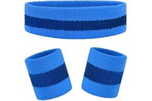CUBEPLUG Kids Sweatbands Headband Wristband Set - Athletic Cotton Sweat Band for Sports - Ultimate Sweat-Absorbing 3-piece Set (1 Headband + 2 Wristbands)