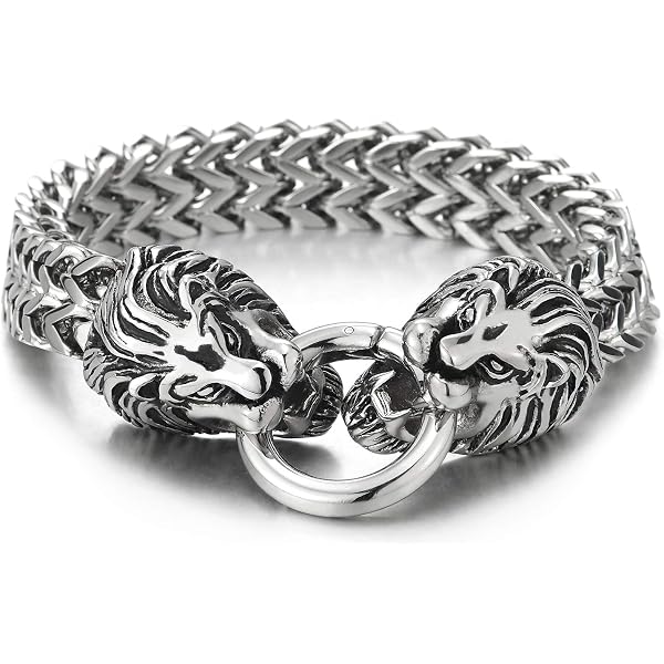 Bracelet Gourmette Homme Acier Poli Et Satiné - Gris Acier/noir - Longueur 21 Cm - Occasion