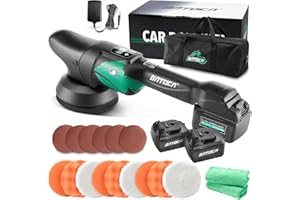 BATOCA S2 Lucidatrice Batteria,Lucidatrice Orbitale,Indicatore Velocità LCD,Lucidatrice Eccentrica/Lucidatrice Auto,Kit Lucidatura con 2 Batterie da 5000mAh,Spugna Lucidatura 125 mm
