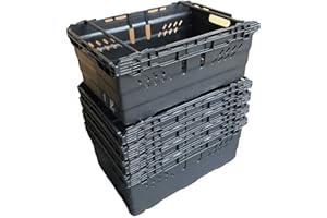 SOLENT PLASTICS 46 Litre BLACK Heavy Duty Stack Nest Bale Arm Plastic Supermarket Storage Box Swing Bar Container Crate! (5)