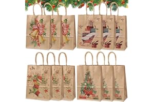ZDQC 12 Pezzi Sacchetti di Carta di Natale e Regali in Kraft