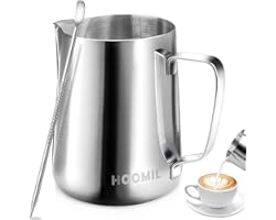 HOOMIL Milk Frothing Jug 350ml/600ml/900ml (12oz/20oz/32oz) Stainless Steel Milk Pitcher Cup Barista Milk Jug and Latte Decor