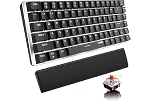 HOOPOND Mechanical Keyboard Wrist Rest AK33 White LED Backlit USB Cable Gaming Mechanical Keyboard, 82-key Compact Gaming Keyboard PU Leather Memory Foam Wrist Rest for Gamers & Typists(Brown switch, Black)