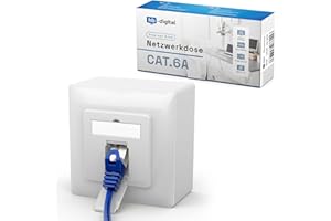 hb-digital 1 x CAT 6a gniazdo sieciowe do CAT.8 CAT.7 CAT.6A CAT.6 CAT.5 kabel instalacyjny z 1 portem RJ45 | natynkowe / podtynkowe gniazdo danych Universal EIA/TIA 568A&B 8P8C Gigabit Ethernet