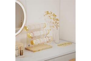 Lolalet Detachable Bracelet Holder Stand, Gold Bracelet Organiser for Selling, Velvet Wrap Bracelet Display Rack with Wooden Base for Bangles Scrunchies Watches -3 Tier, Beige