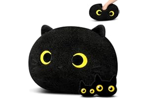 Yamepuia black cat plush pillow, black stuffed animal toy, soft cat plushies doll