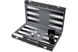 Brybelly Deluxe 15-Inch Backgammon Set with Stitched Black Leatherette Case