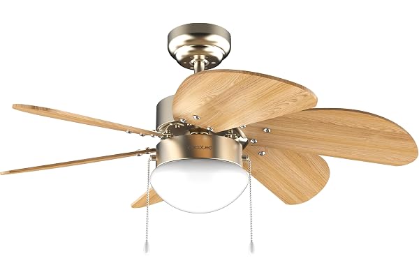 Cecotec - Ventilateur de Plafond avec Lumière EnergySilence Aero 360 Gold&Wood - 50 W, Diamètre 91 cm, 3 Vitesses, 6 Pales, Ampoule Non Incluse, Mode Été/Hiver, Design Élégant
