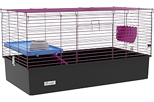 PawHut Guinea Pig Cage Chinchillas Rabbit Small Animal Cage with Ramp, Dish, Water Bottle, 99 x 52 x 53cm, Black