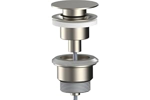 AQUAGRIF AQG - Válvula Clic-Clac Universal para Lavabo - Tapón Plano - Compatible con Rebosadero y Sin Rebosadero - Diseño Elegante y Alta Durabilidad (Niquel Satinado)