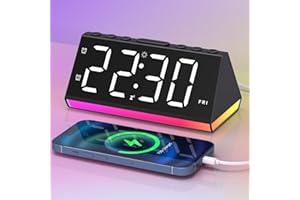 APUZOM Alarm Clock, Bedside Digital Clock with Colorful Night Light, USB Charging Port, Dimmer, Snooze, 12/24H, Loud Alarm Volume, LED Clock with Big Digit Display, Kids Alarm Clock for Bedrooms Decor