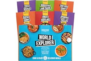 SPICE 'N' TICE Spicentice World Food Explorer Recipe & Spice Gift Set - 6 Pack, 100% Natural - Japanese Katsu Curry, Spanish Paella, Thai Red Curry, Greek Souvlaki, Moroccan Tagine & Indian Tikka Masala