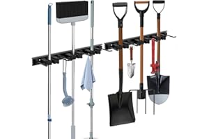 GARTOL 2 Stück Besenhalterung Wand, Wandhalterung, Gartengerätehalter Gartengeräte, Wandaufhänger für Haushaltswaren, Wandaufhänger für Hausgarten-Wäsche (3 Schlitze mit 4 Haken)