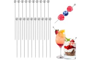 LETCDFER 20 Stück Edelstahl Cocktailspieße,Cocktail Spieße Cocktailspieße Edelstahl Martini Spieße Edelstahl Cocktail Spiesse Für Cocktail, Oliven Picker Antipasti Und Cocktails, Bowle Piekser Metallspieße