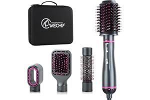 [4 in 1]WeChip Hair Dryer Brush, Hot Air Brush for drying, volumizing, straightening, curling[Ceramic Coating][Negative Ion] Hot Air Styling Brush reduce frizz anti-static,suitable for all hair types
