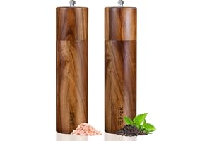 Salt och pepparkvarn trä set om 2, manuell pepparkvarn 20 cm, saltkvarn kryddkvarn med justerbar keramisk kvarn för kryddor